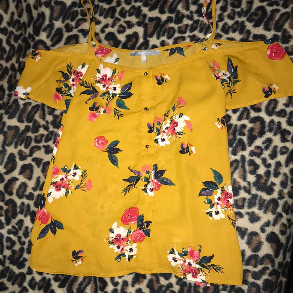 Off the shoulder rustic yellow shirt